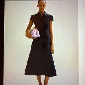 ME+EM NWT Navy Textured Cotton Fringe Midi Dress